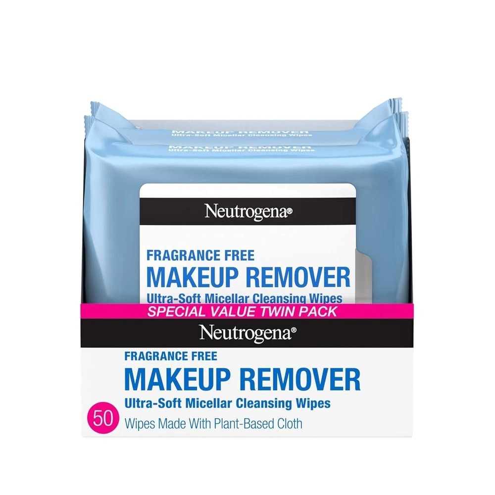 Neutrogena Makeup Remover Wipes Unisex 50ct Blue NEW Fragrance Free Micellar 2pk